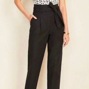 Ann Taylor belted high rise paper bag black business casual pants size 6 NWOT